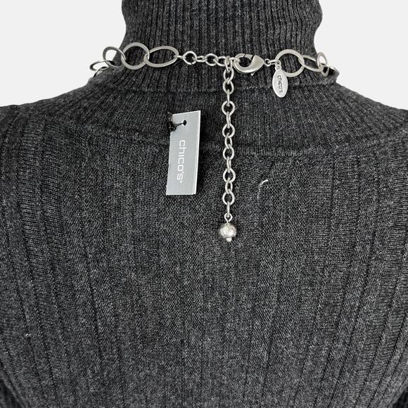 Chico's Pendant Necklace Silver Tone Modernist Double Medallion Discs Open Links - Picture 11 of 13